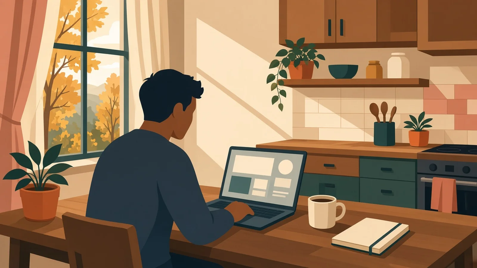 Newcomer checking Express Entry results on a laptop at a kitchen table